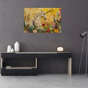 Obraz - Jednorožec s kvetinami (90x60 cm)