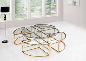 OKRÚHLY KONFERENČNÝ STOLÍK FRANCIS NEREZOVÁ OCEĽ + ZLATÝ + SKLO 100 cm