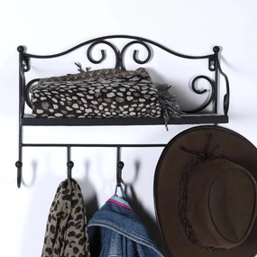 Čierny kovový nástenný vešiak s poličkou 42 cm Almeria – Garden Pleasure