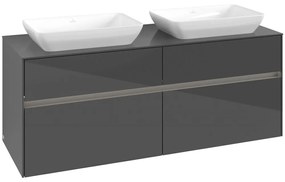 VILLEROY &amp; BOCH Collaro závesná skrinka pod dve umývadlá na dosku, 4 zásuvky, s LED osvetlením, 1400 x 500 x 548 mm, Glossy Grey, C119B0FP
