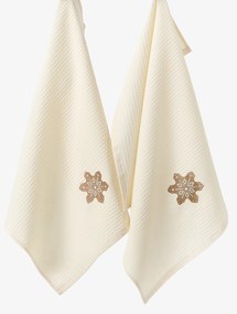 Goldea vianočná kuchynská vaflová utierka s výšivkou - perník na krémovom 50 x 70 cm