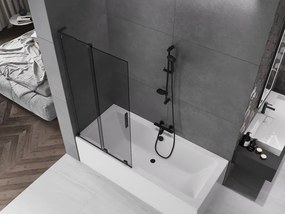 Mexen Velar L, 2-krídlová posuvná vaňová zástena 90 x 150 cm, 8mm šedé sklo, čierna matná, 896-090-003-41-70
