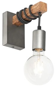Priemyselná nástenná lampa oceľová s drevom - Gallow