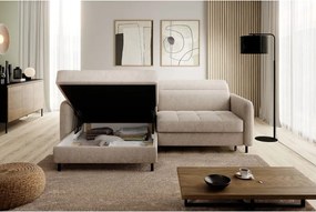 Béžová ženilková rozkladacia/s úložným priestorom rohová pohovka (ľavý roh/s leňoškou) Gomsi – ELTAP