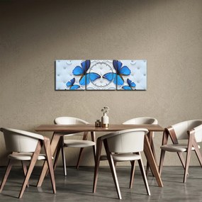 Obraz - Modré motýle (s hodinami) (90x30 cm)