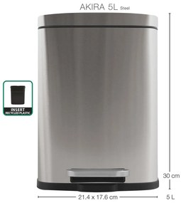 Nášľapný oceľový odpadkový kôš v matne striebornej farbe 5 l Akira – Spirella