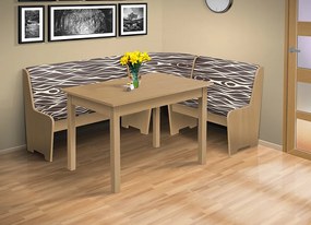 Nabytekmorava Rohová lavica so stolom farba lamina: orech lyon 9614, čalúnenie vo farbe: Mega 31 béžová