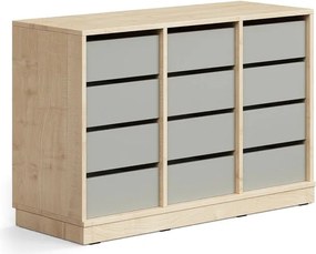 Úložná skrinka CASPER, 12 zásuviek, so soklom, breza/šedá