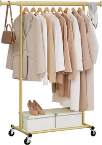 Kolesový stojan na oblečenie, vysoká nosnosť 100 kg, 45 x (92–132) x 161,5 cm, svetlo zlatý