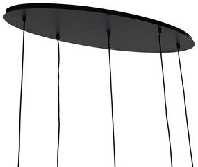 Závesné svietidlo čierne so zlatom a dymovým sklom oválne 5-svetlo - Zuzanna