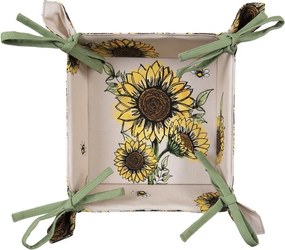 Béžový bavlnený košík na pečivo so slnečnicami Sunny Sunflowers - 35*35*8 cm