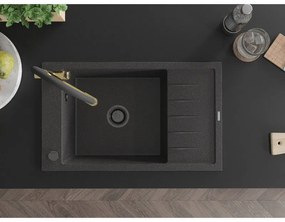 Mexen Elias, 1-komorový granitový drez 795x480x200 mm a drezová batéria Duo, čierna škvrnitá, 6511-76-671701-57-B
