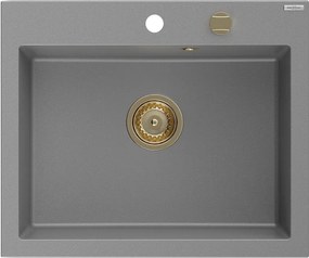 Mexen Elix, 1-komorový granitový drez 600 x 500 mm, sivý, zlatý sifón - 6525601005-71-G