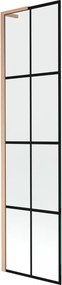 Mexen Next L, 1-krídlová vaňová zástena 50 x 150 cm, 6mm číre sklo-čierny vzor, medený profil, 895-050-000-03-77-65