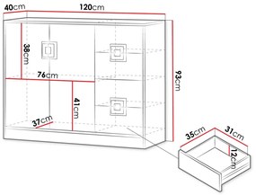 Komoda 120 NI08 Nika (Dub svetlý + Biely + Dub svetlý). Vlastná spoľahlivá doprava až k Vám domov. 1070058