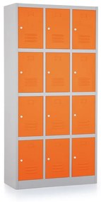 Kovová šatníková skrinka - 12 boxov, 90 x 40 x 185 cm, cylindrický zámok, oranžová - ral 2004