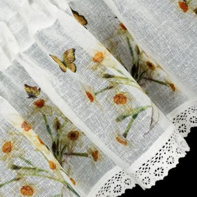 Dekorstudio Kuchynská záclonka FLORA zdobená kvetinovou potlačou a čipkou 150 x 30 cm