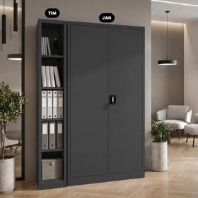 Úzky kovový archivačný regál na dokumenty antracitový, 250x1850x600 mm: TIM