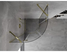 Mexen Mist, polkruhový výklopný sprchový kút 80 x 80 cm, číre sklo, zlatý lesklý profil, 8A33-080-080-50-00