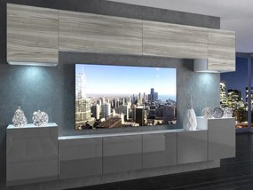 Obývacia stena 300 cm TV/RTV sivý lesk glamour wood  IMP 4/5/W/GW1S/0/0