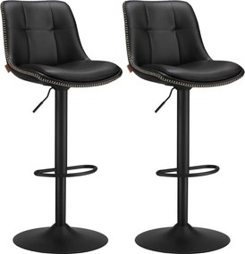 Sada 2 barových stoličiek s nastaviteľnou výškou, otočná kuchynská stolička, čierne