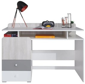 Písací stôl Beta - biela/dub wilton/šedá