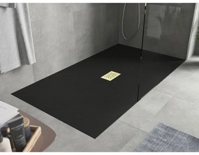 Mexen Hugo, obdĺžniková sprchová vanička SMC 150 x 100 cm, čierna, zlatá krytka, 42701015-G