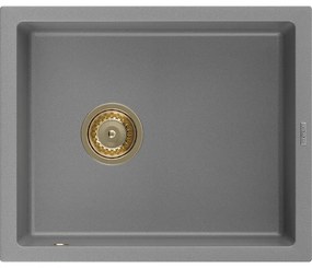 Mexen Pedro, granitový drez 560x460x200 mm, 1-komorový, šedá so zlatým sifónom, 6508561000-71-G