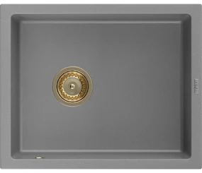 Mexen Pedro, granitový drez 560x460x200 mm, 1-komorový, šedá so zlatým sifónom, 6508561000-71-G