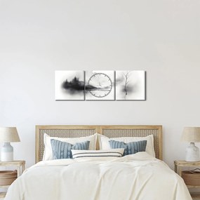 Obraz - Atramentová maľba krajiny (s hodinami) (90x30 cm)