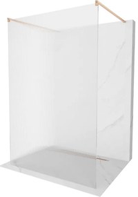 Mexen Kioto, sprchová zástena Walk-In 130 x 200 cm, 8mm sklo s rebrovým vzorom, medený matný profil, 800-130-002-65-09