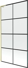Mexen Next L, 1-krídlová vaňová zástena 100 x 150 cm, 6mm číre sklo-čierny vzor, zlatý matný profil, 895-100-000-03-77-55