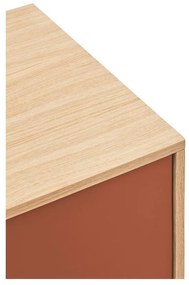 Tehlovočervená komoda v dubovom dekore Teulat Yoko, šírka 180 cm