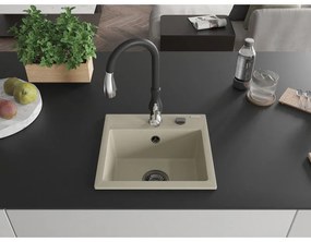 Mexen Milo, 1-komorový granitový drez 435x410x171 mm a drezová batéria Savita, béžová, 6505-69-672601-70