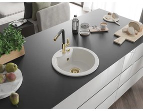 Mexen Diego, 1-komorový granitový drez 488x488x167 mm a drezová batéria Flora, biela, 6512-20-670401-57-G