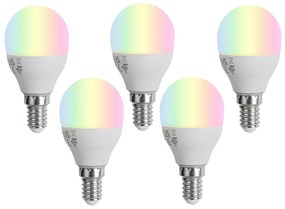 Sada 5 Smart E14 LED žiaroviek G45 Opál RGBW 4.9W 470 lm 2700-6500K