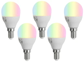 Sada 5 Smart E14 LED žiaroviek G45 Opál RGBW 4.9W 470 lm 2700-6500K