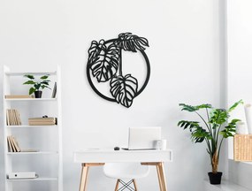 drevko Okrúhly drevený obraz Monstera deliciosa Rozmer obrazu: 38,5 x 32,5 cm, Farba dekorácie: Čierna