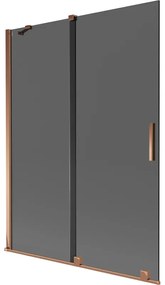 Mexen Velar, 2-krídlová posuvná vaňová zástena 130 x 150 cm, 8mm šedé sklo, ružové zlato, 896-130-000-41-60