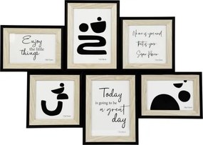 Fotorámik pre 6 ks foto Valetta 61x44x2 cm, prírodná/čierna, drevo%