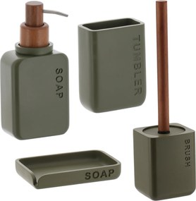 Sada kúpeľňových doplnkov Salva, olivová/s drevenými prvkami