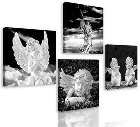 Set obrazov anjele v čiernobielom prevedení