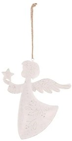 Závesná vianočná dekorácia Anjel 2 ks, kov, biela