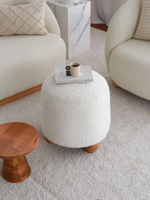 Plyšový puf Fumi 43 cm so 100% dreveným rámom, biely