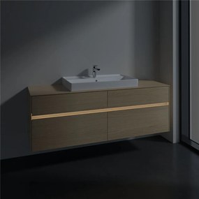 VILLEROY &amp; BOCH Collaro závesná skrinka pod umývadlo na dosku (umývadlo v strede), 4 zásuvky, s LED osvetlením, 1600 x 500 x 548 mm, Nordic Oak, C028B0VJ