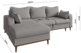 Svetlosivá menčestrová rohová pohovka (ľavý roh) Beata – Ropez