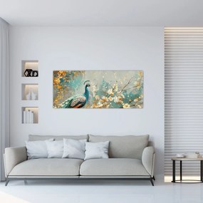 Obraz - Páv so zlatým dekorom (120x50 cm)