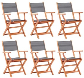 Skladacie záhradné stoličky 6 ks sivé eukalyptus a textilén 3086964
