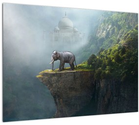 Sklenený obraz - Sloník na vrchole Taj Mahal (70x50 cm)