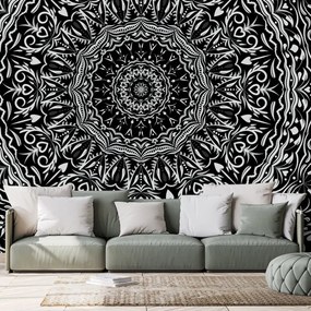 Tapeta Mandala vo vintage štýle v čiernobielom - 300x200